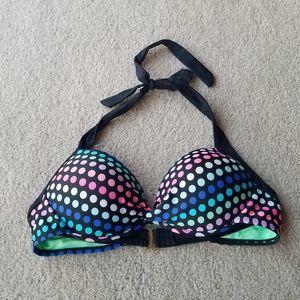 Sexy Black Polka Dot Halter Push Up Underwire Bikini Top